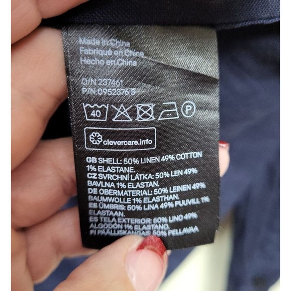 H&M Men's M Long Sleeve Button Up Dark Blue Regular Fit Pocket Front Linen Blend - Picture 3 of 6